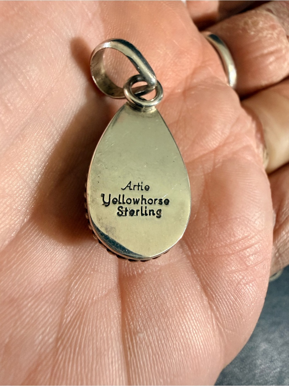 925, Denim Lapis Teardrop, Signed Native Pendant ~ Artie Yellowhorse - Picture 6 of 6